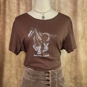 Y2K Rhinestone Horse T-Shirt Studded Clydesdale Colorado Western Equestrian